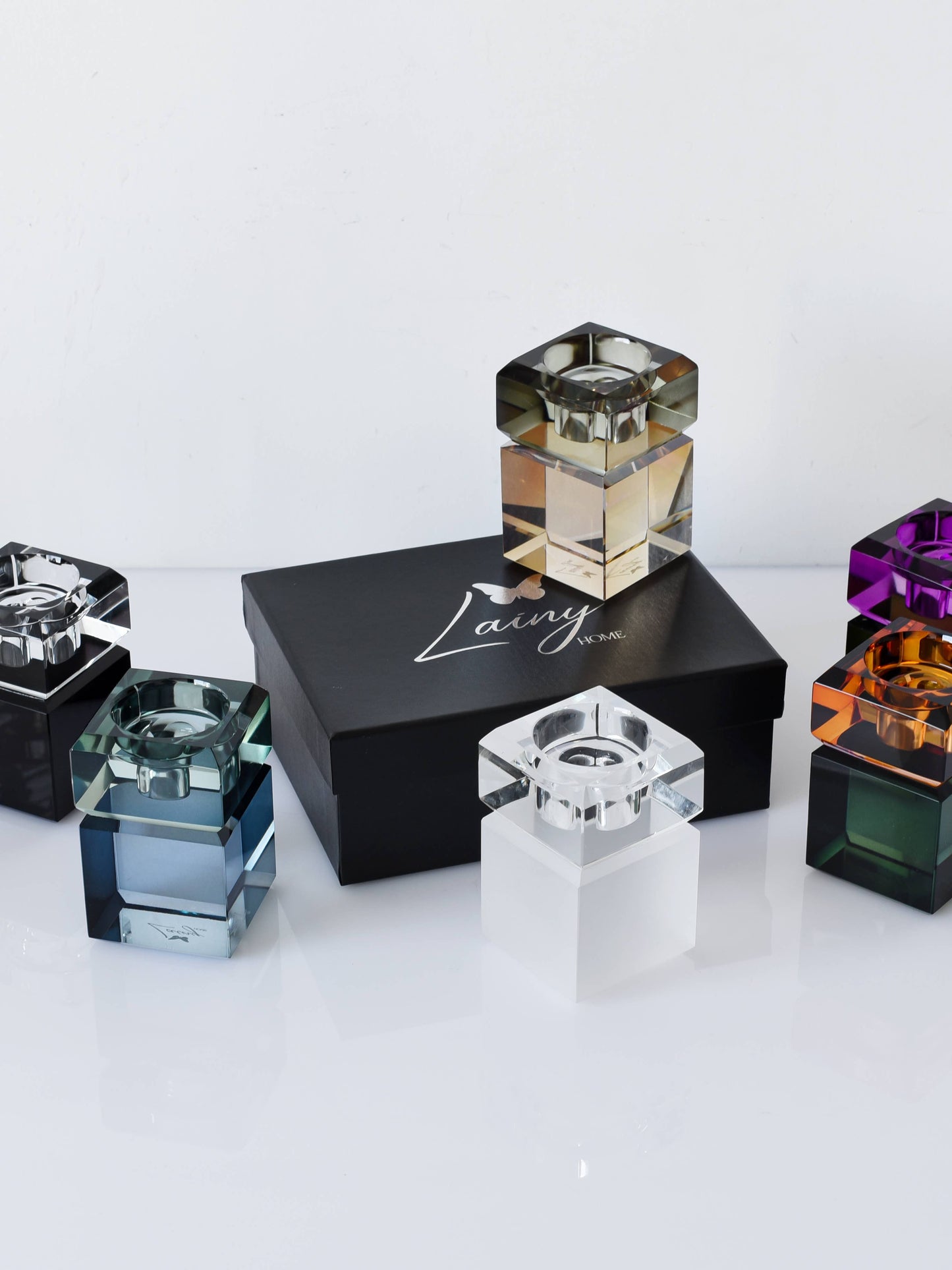 Pair of 3” Two Tone Candleholders: Black/Clear