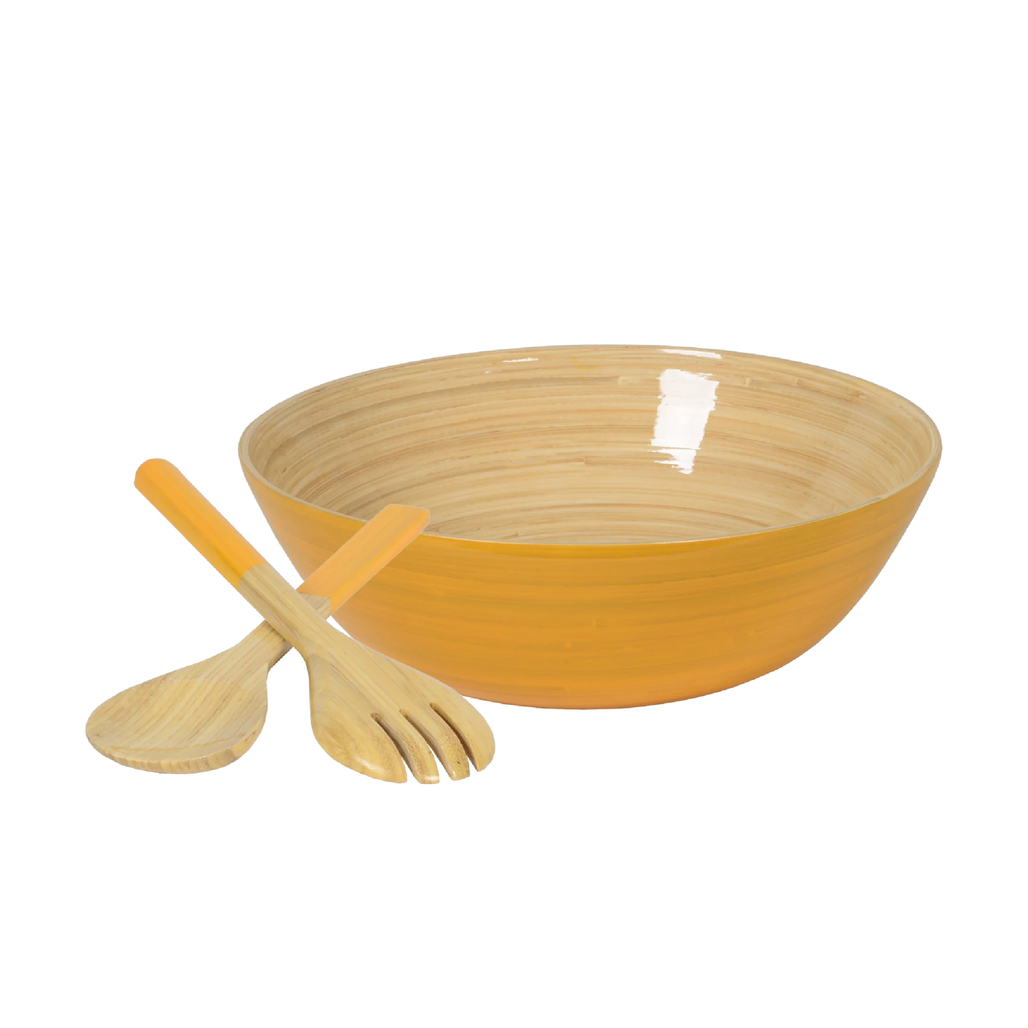 Bamboo Classic Bowl & Matching Servers - Yellow