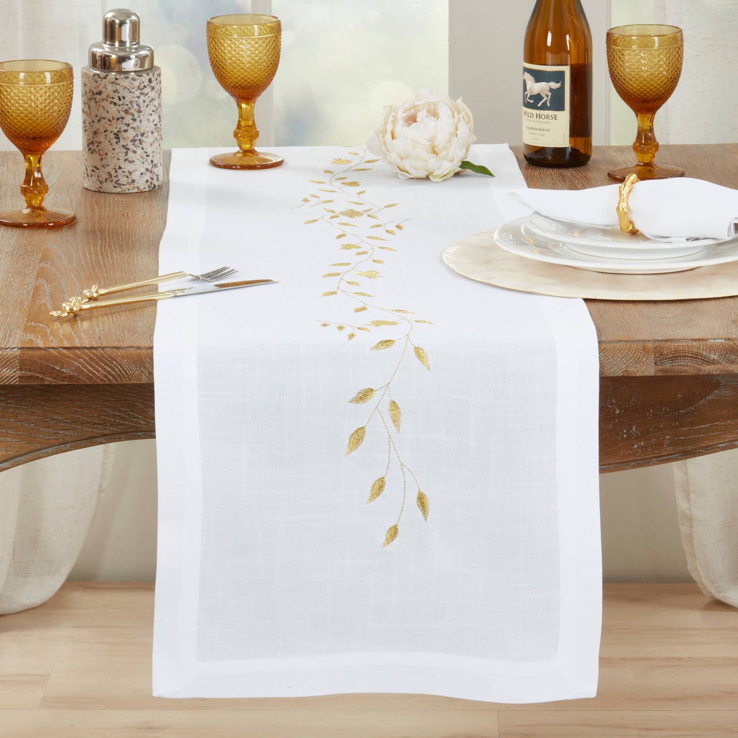 Embroidered Pomegranate Runner - Gold 16"x72"