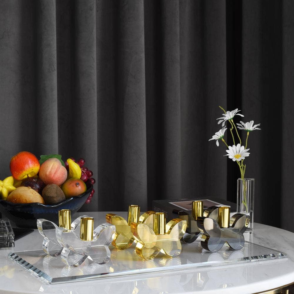Pair of 3” Butterfly Candleholders: Clear / SILVER