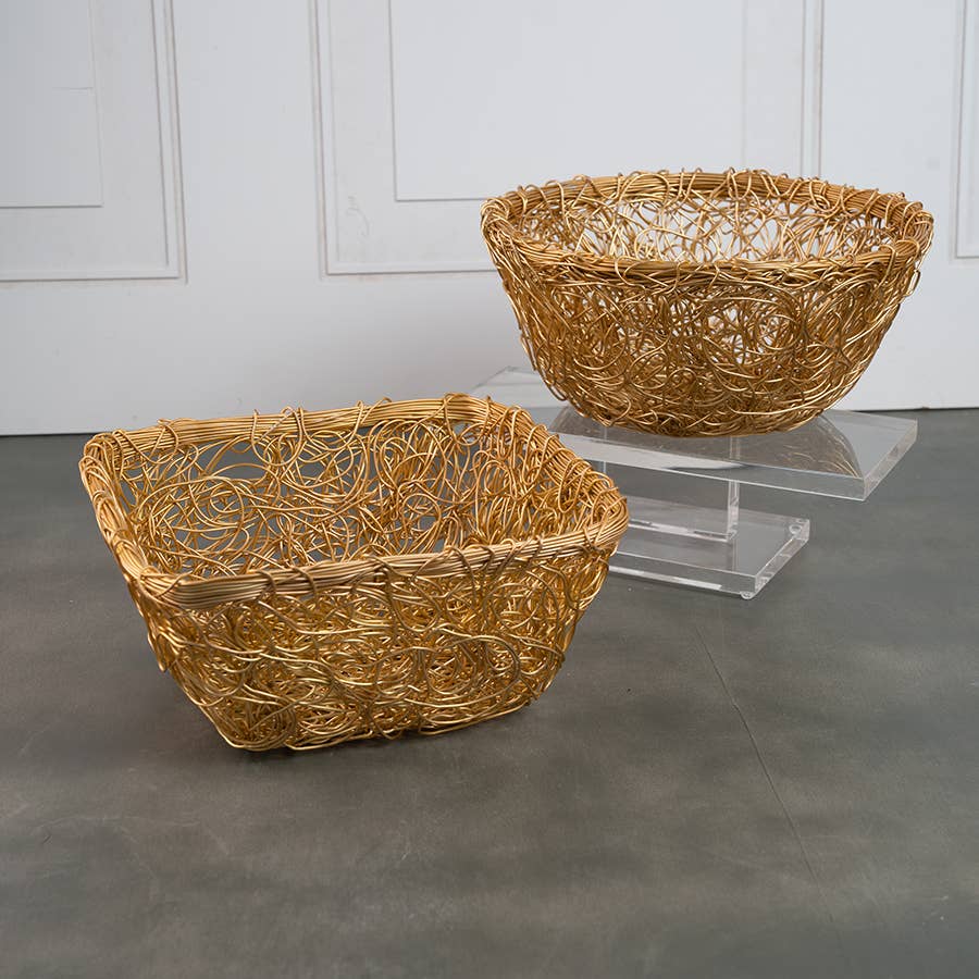 Mesh Square Bread Basket - Gold