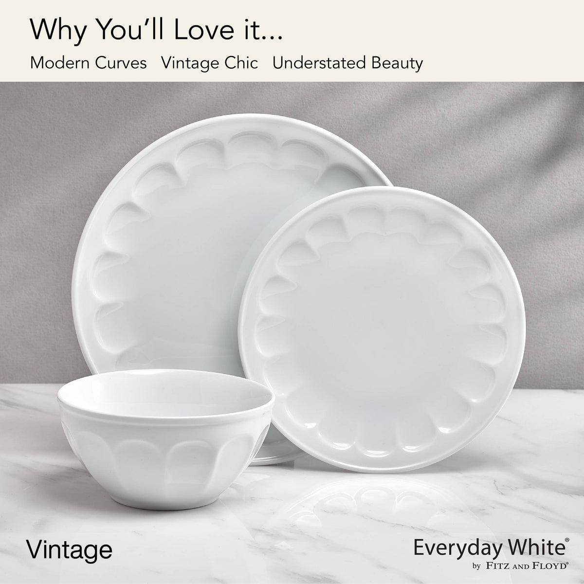 Everyday White® Vintage 12-Piece Dinnerware Set, Service for 4