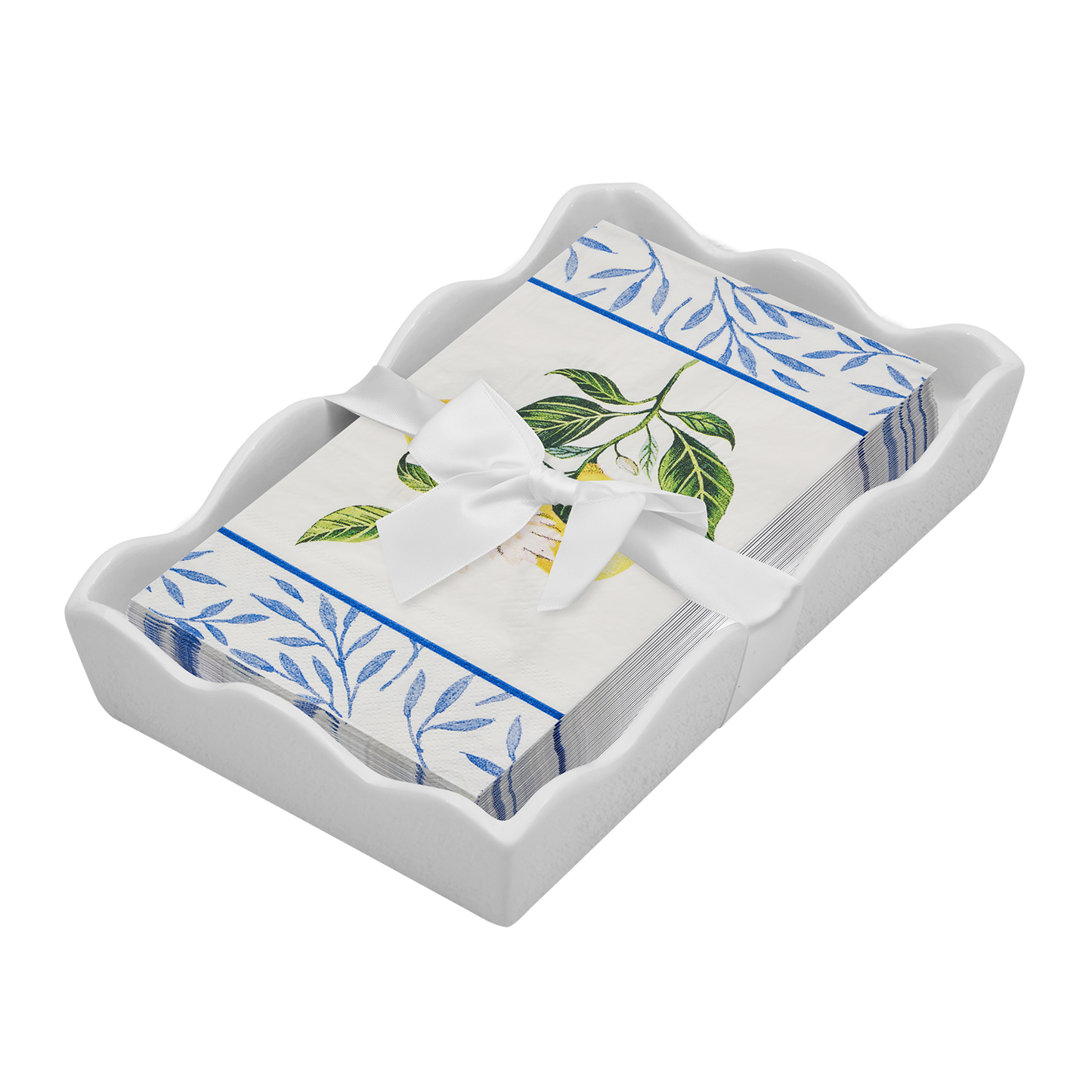 Ceramic Wave Napkin Tray with Guest Towel - Capri Coast