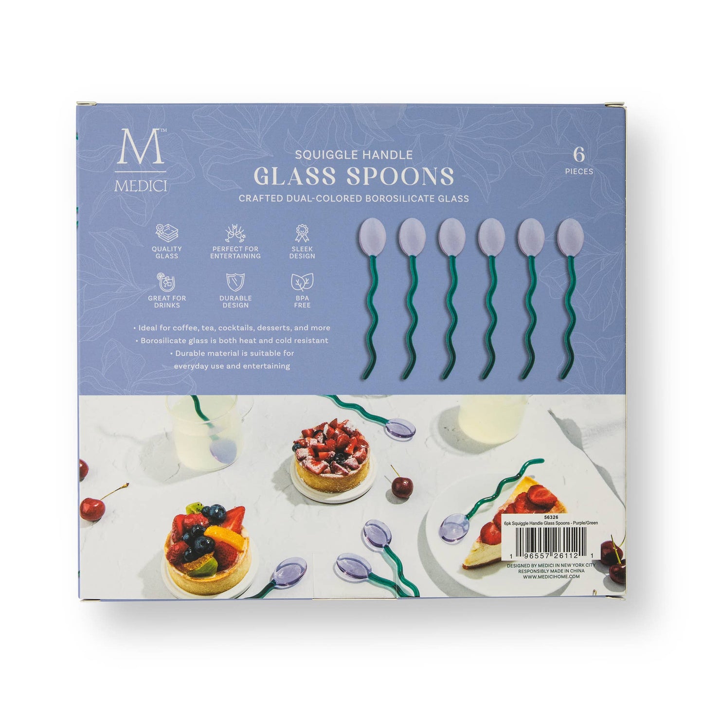 6pk Squiggle Handle Glass Spoons - Purple/Green