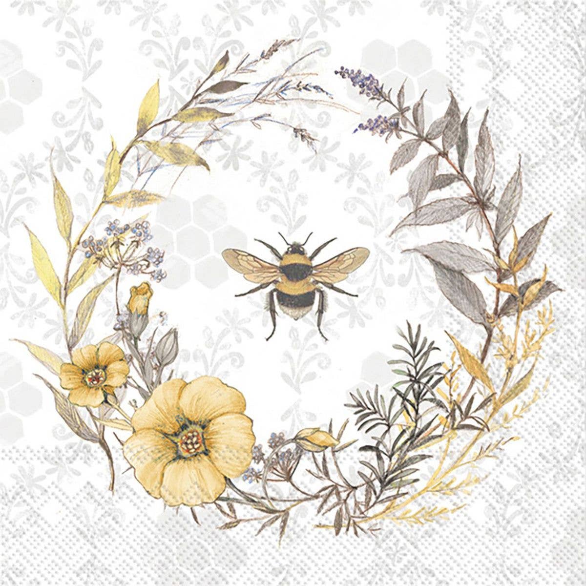 Paper Cocktail Napkins Pack of 20 Bee Wildflower Wreath
