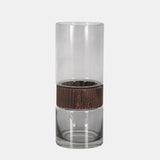 Glass Cylinder Vase with Wood Band
