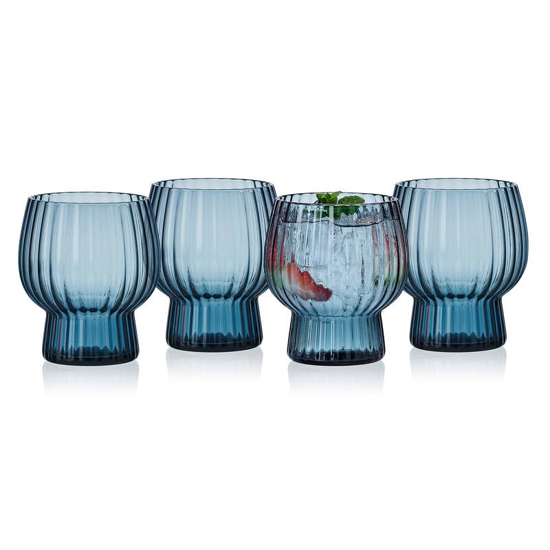 Phoebe Optic Blue Double Old Fashioned Glasses, Set of 4