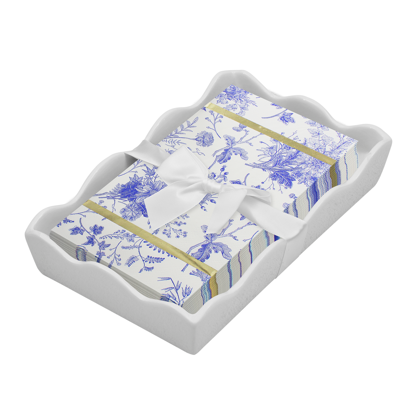 Ceramic Wave Napkin Tray with Guest Towel - Timeless