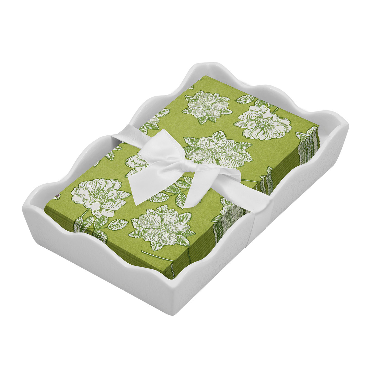 Ceramic Wave Napkin Tray with Guest Towel - Easter Toile