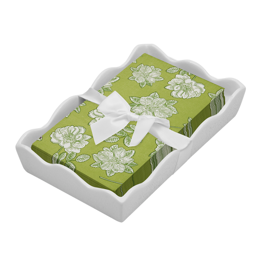 Ceramic Wave Napkin Tray with Guest Towel - Easter Toile