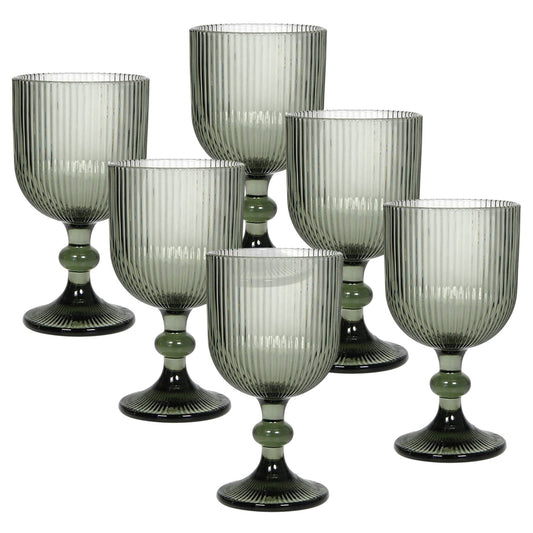Smokey Army Ribbed Glass - Set of 6