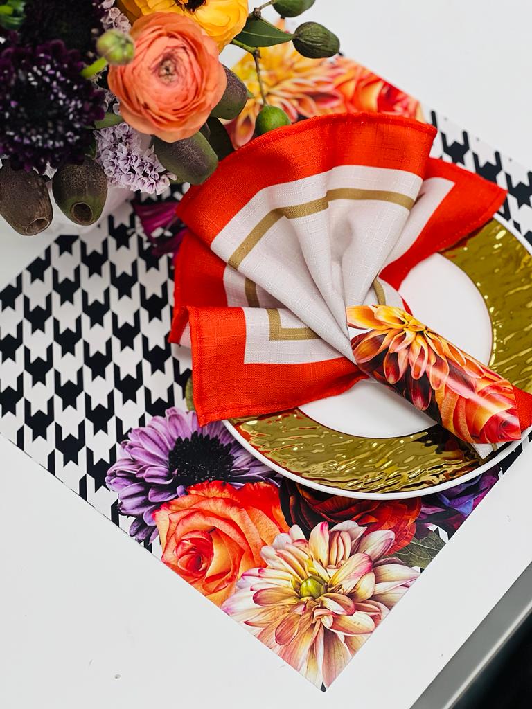 HOUNDSTOOTH WITH FLOWERS PAPER PLACEMAT