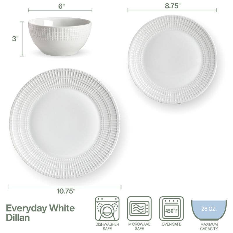 Everyday White® Dillan 12-Piece Dinnerware Set, Service for 4