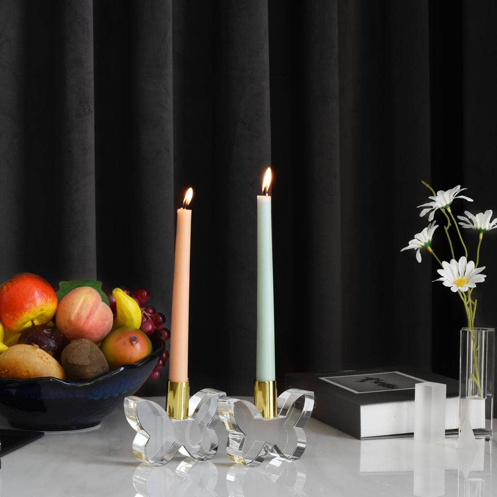 Pair of 3” Butterfly Candleholders: Clear / SILVER