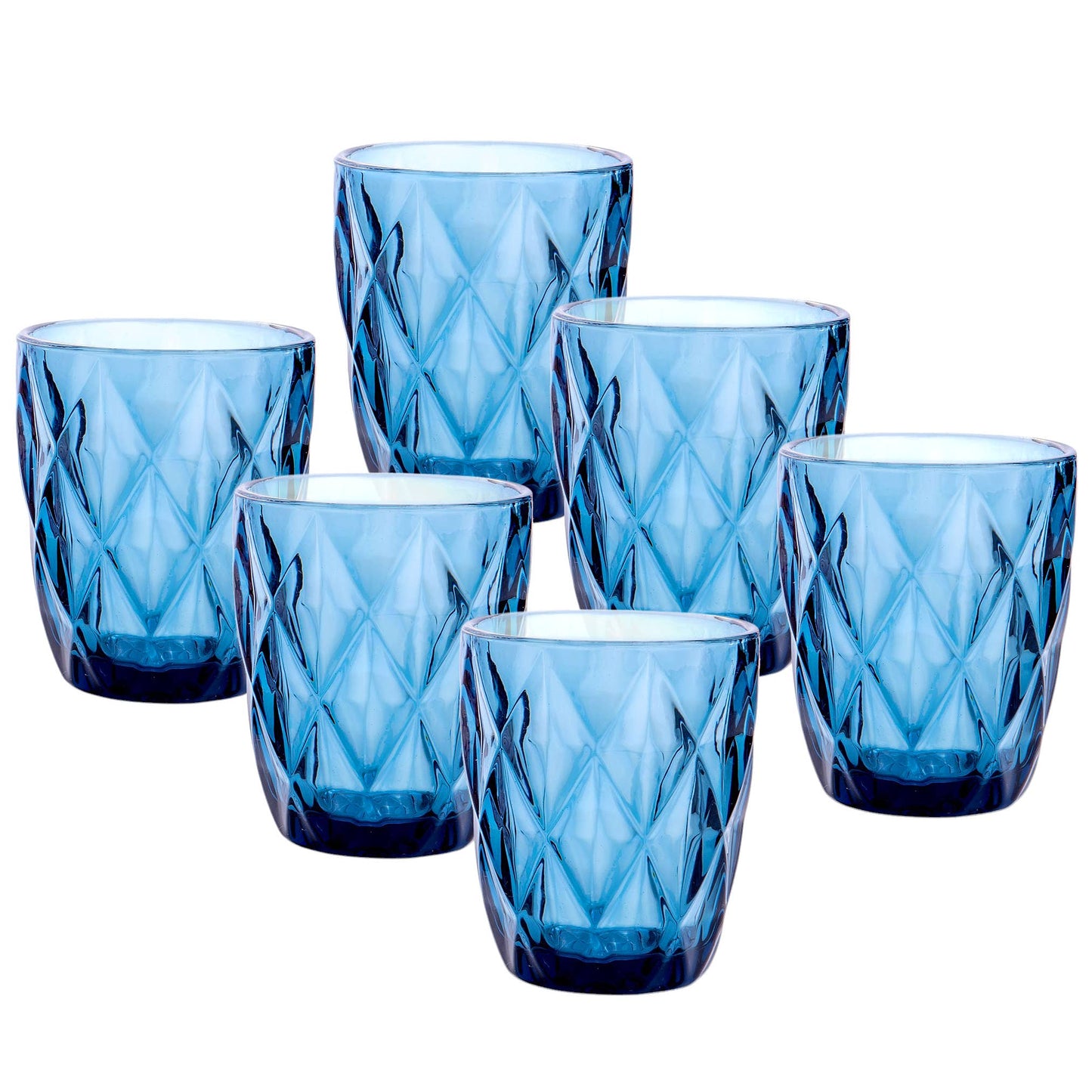 Rhombohedral glass cup, blue color, Set of 6