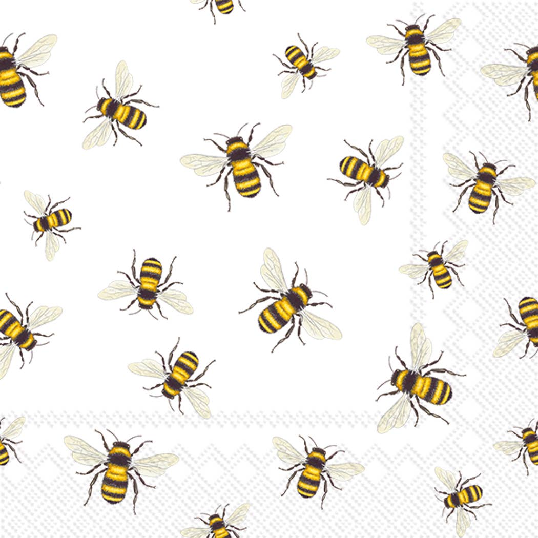 Paper Cocktail Napkins Pack of 20 Save the Bees white