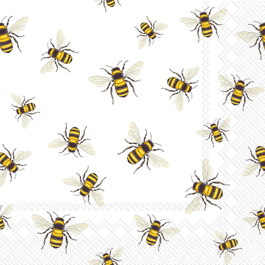 Paper Cocktail Napkins Pack of 20 Save the Bees white