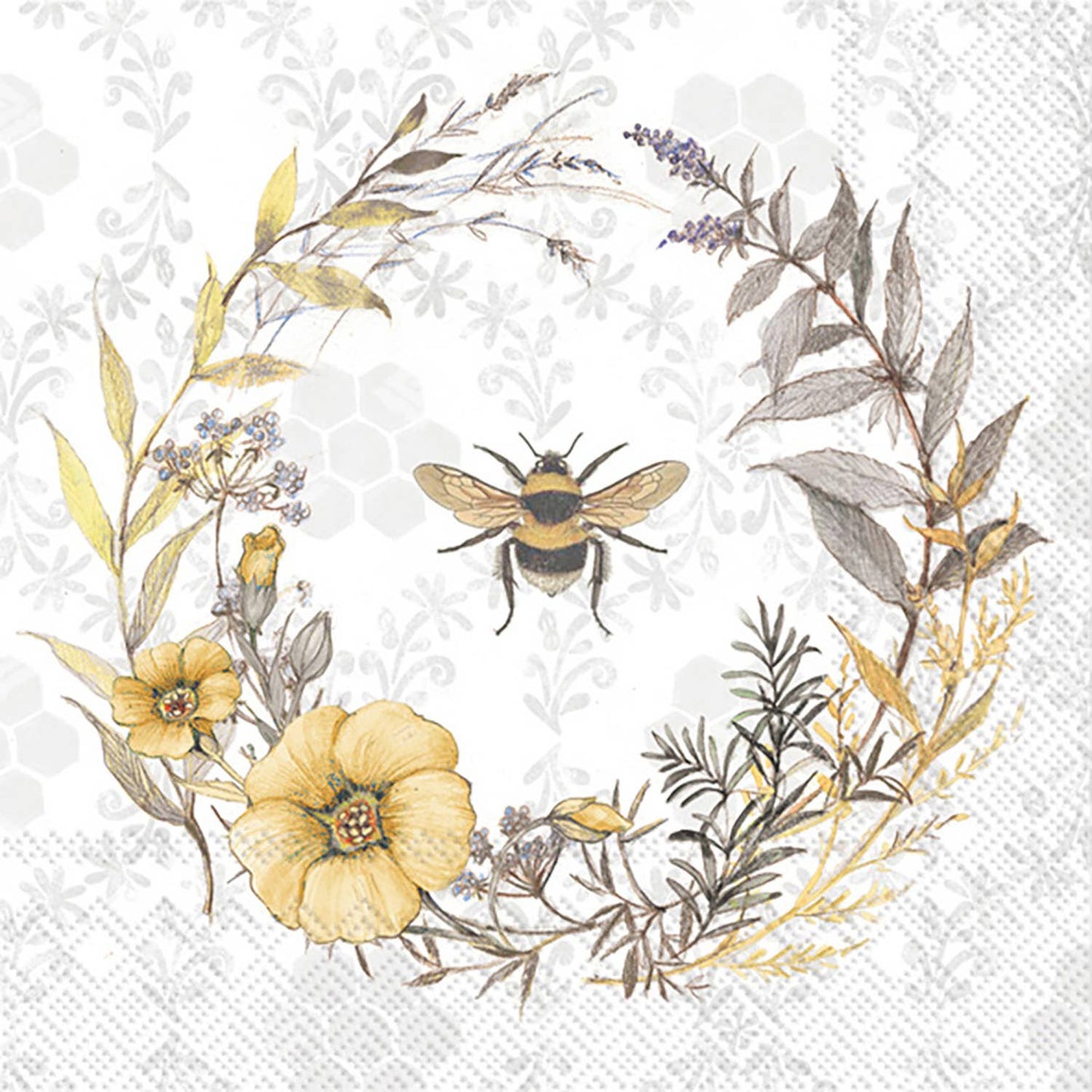 Paper Lunch Napkins 20 Count Bee Wildflower Wreath