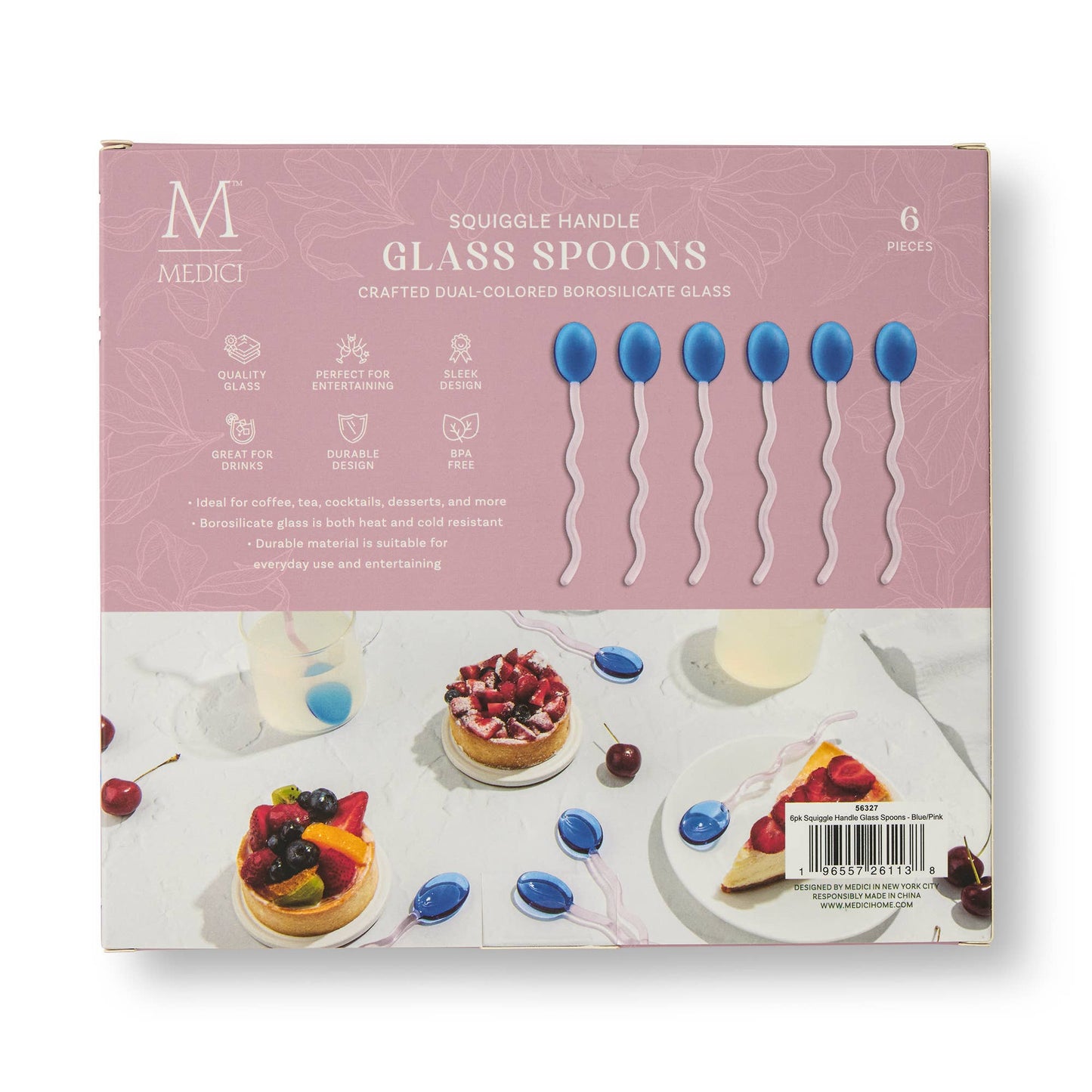 6pk Squiggle Handle Glass Spoons - Blue/Pink