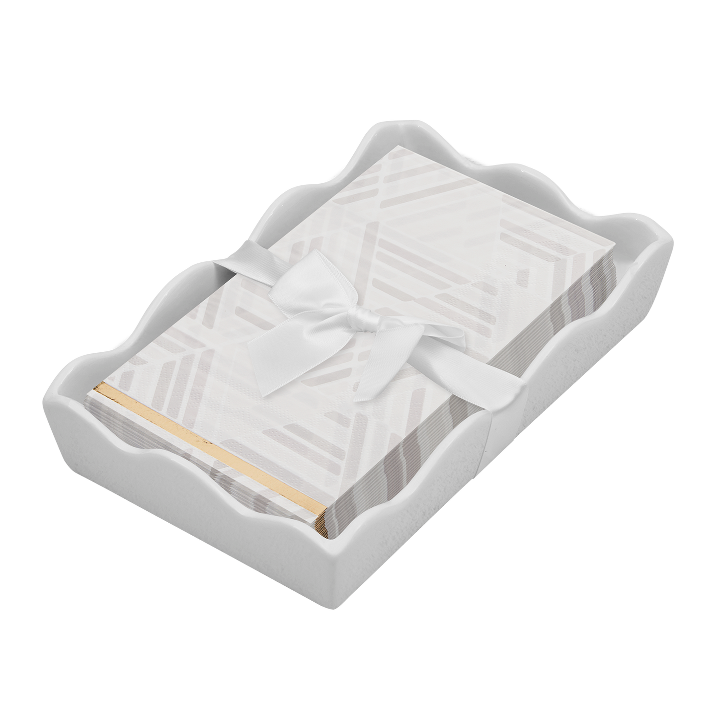 Ceramic Wave Napkin Tray with Guest Towel - Golden Apple