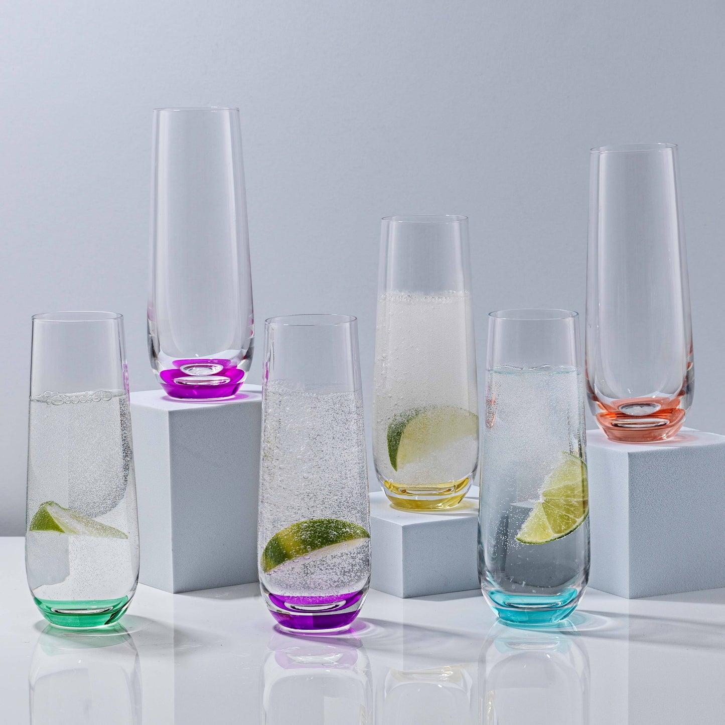Hue Colored Stemless Champagne Flutes Glasses, Party Glasses