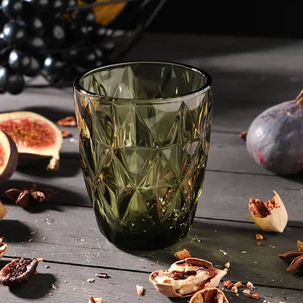 Hexagon Cut Green Glasses - Set of 6