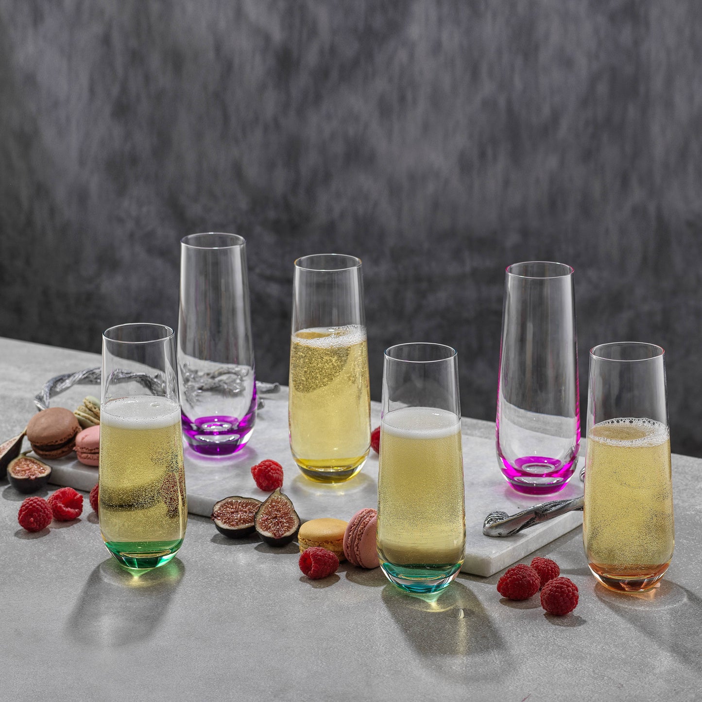 Hue Colored Stemless Champagne Flutes Glasses, Party Glasses