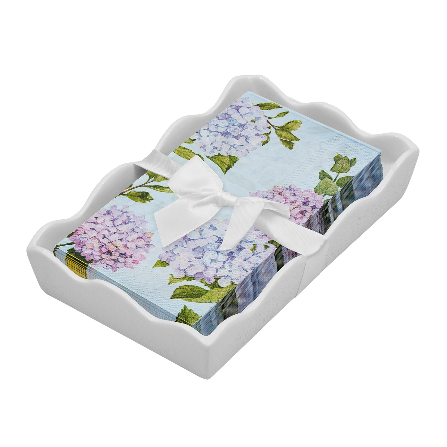 Ceramic Wave Napkin Tray with Guest Towel - Hydrangeas