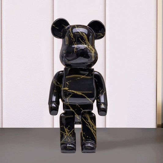 Street Art Bear Figurine: Black Marble
