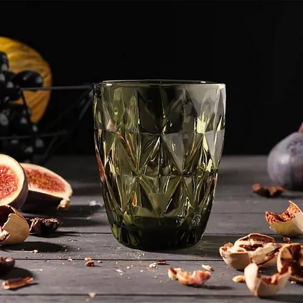 Hexagon Cut Green Glasses - Set of 6