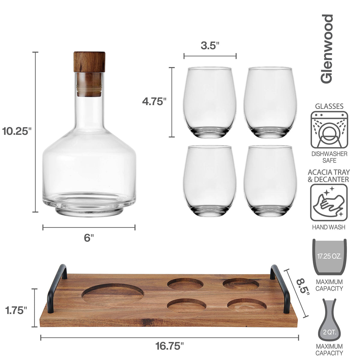 Glenwood Stemless Wine and Decanter Serving Set