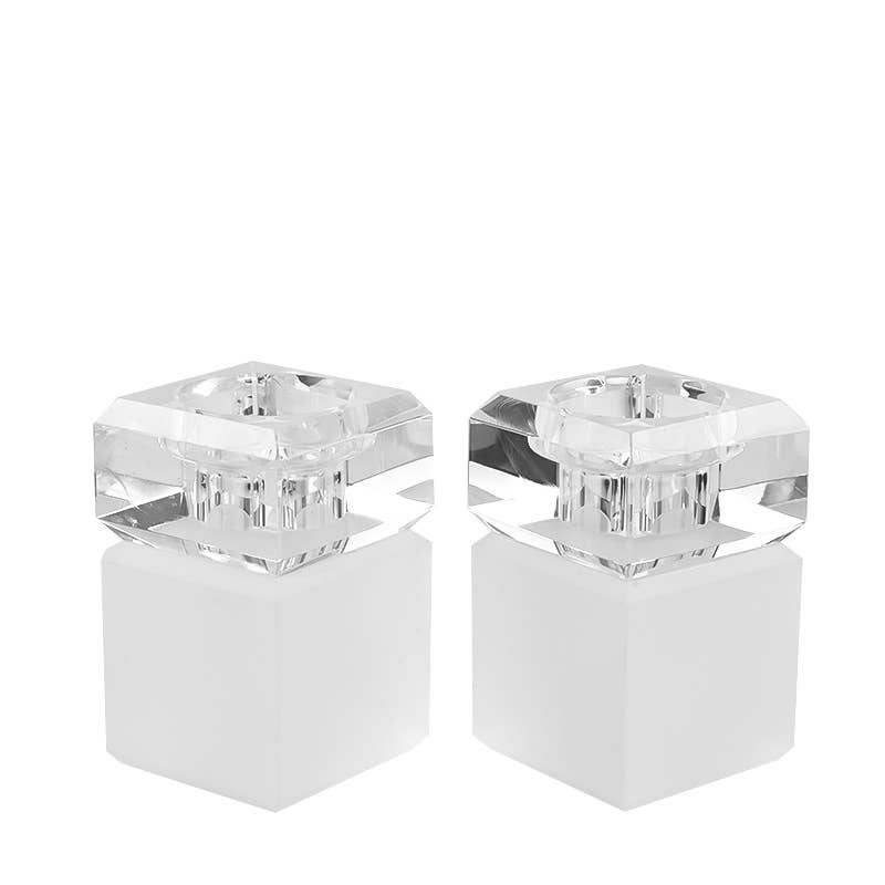Pair of 3” Two Tone Candleholders: Black/Clear