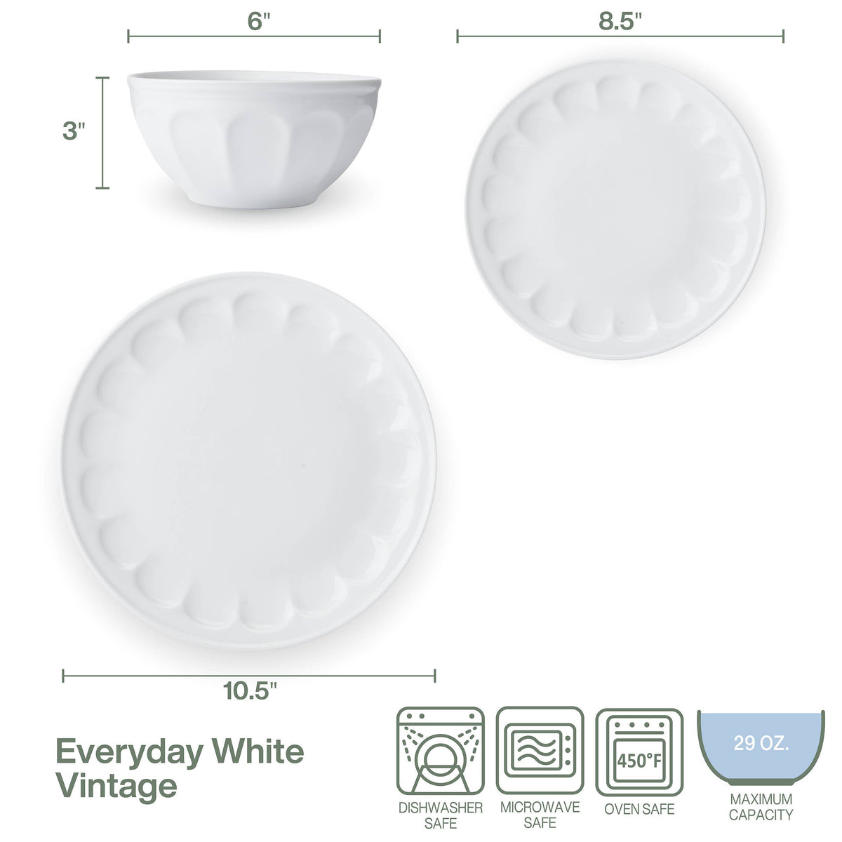 Everyday White® Vintage 12-Piece Dinnerware Set, Service for 4