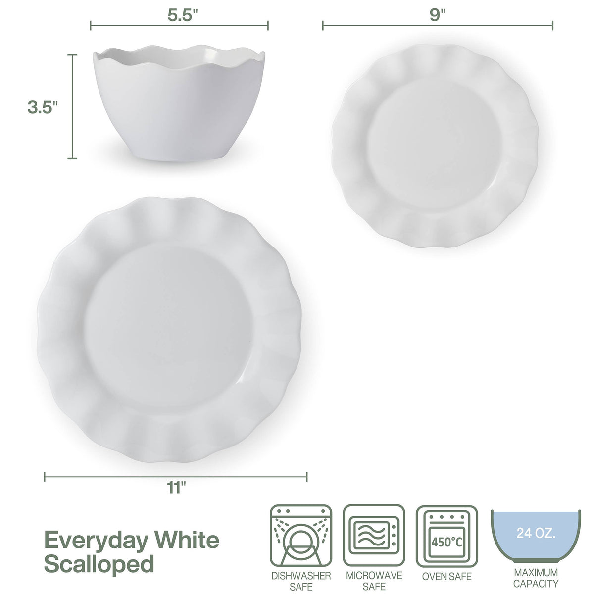 Everyday White® Scalloped 12-Piece Dinnerware Set, Service for 4