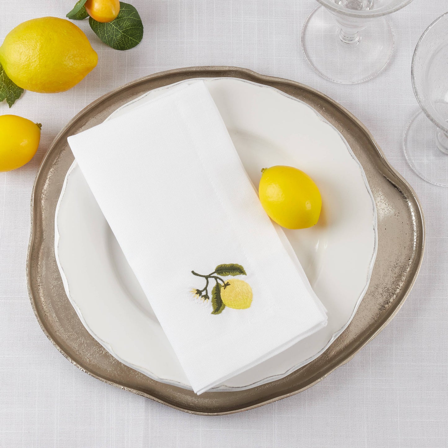 Embroidered Lemon Napkin: White / 20" - set of 4
