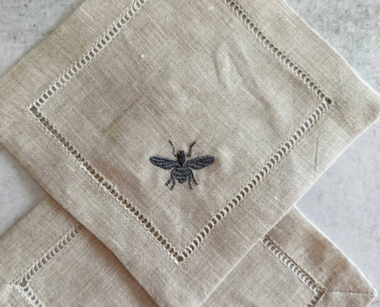 Bee Linen Cocktail Napkins/Coasters - Set of 4 Charcoal grey