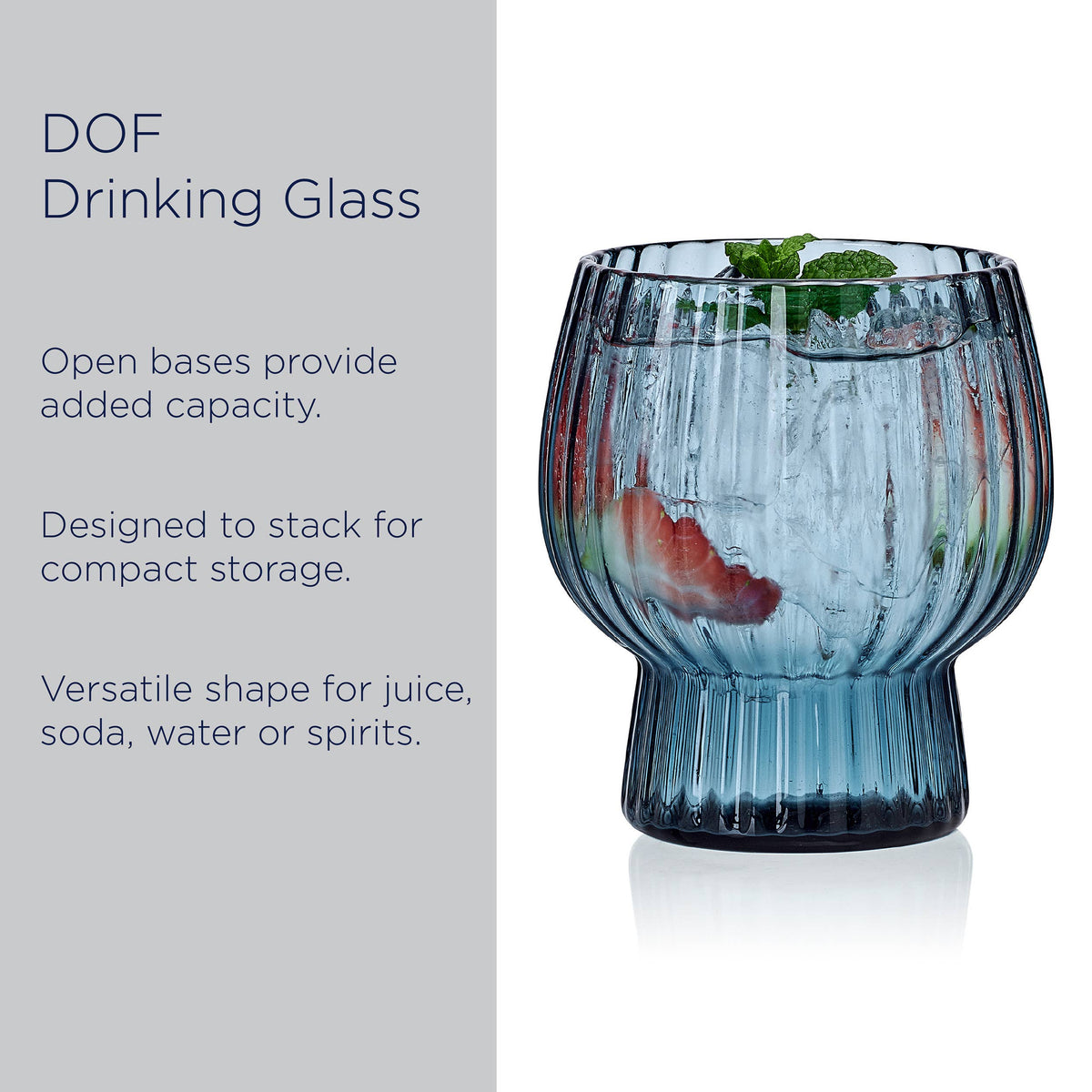 Phoebe Optic Blue Double Old Fashioned Glasses, Set of 4