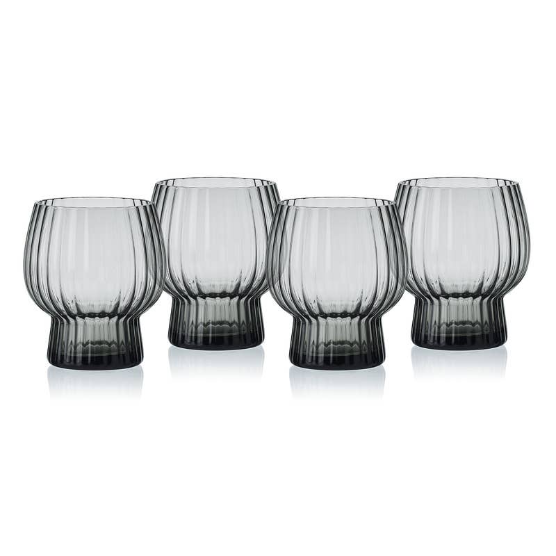 Phoebe Optic Smoke Double Old Fashioned Glasses, Set of 4