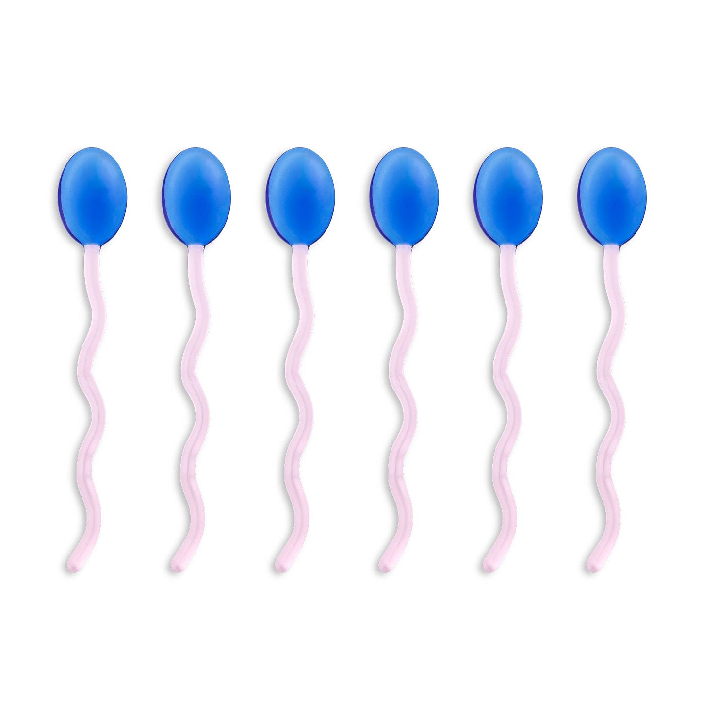 6pk Squiggle Handle Glass Spoons - Blue/Pink
