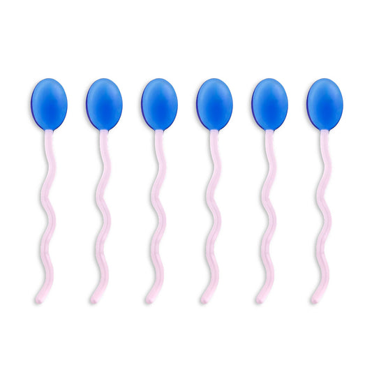 6pk Squiggle Handle Glass Spoons - Blue/Pink