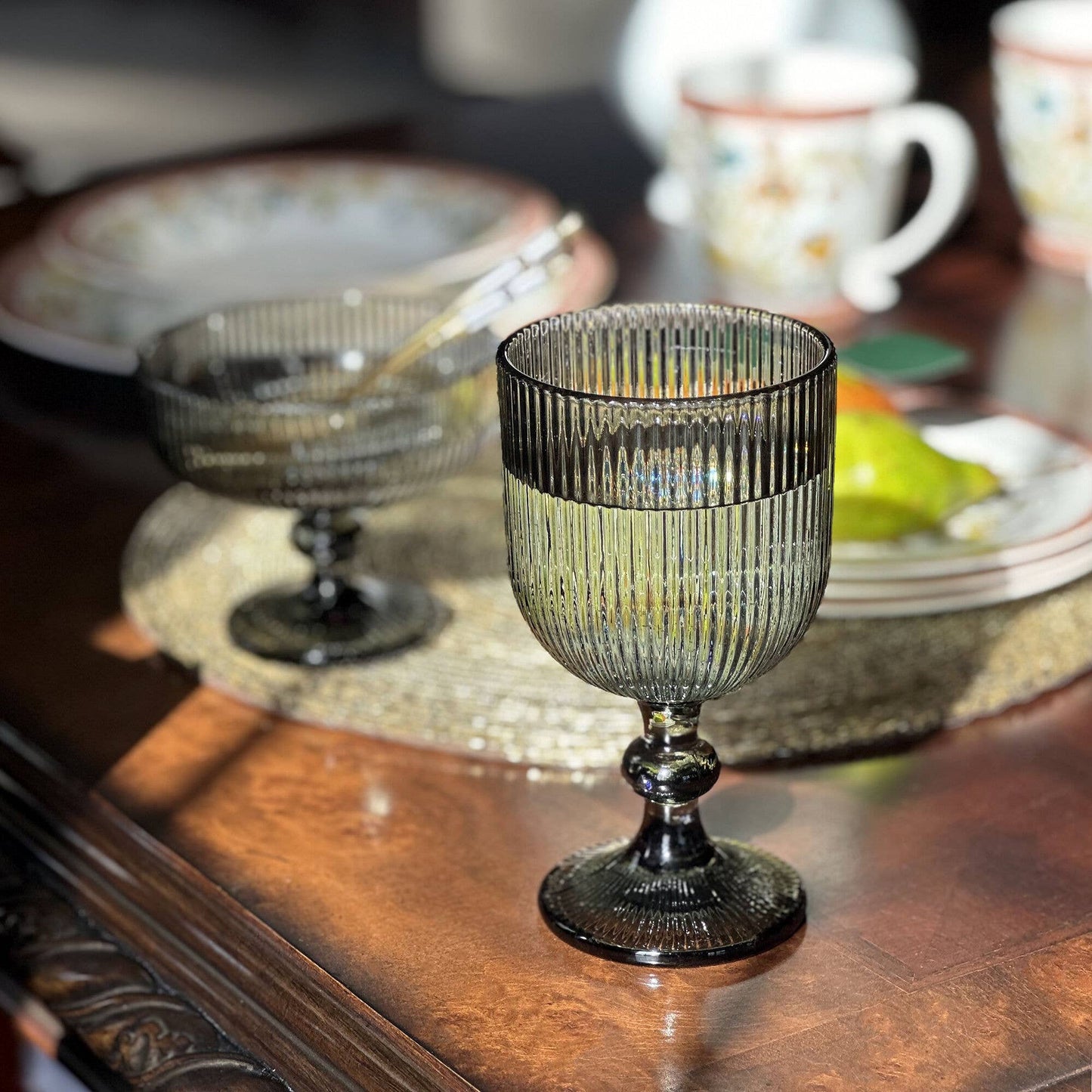 Smokey Army Ribbed Glass - Set of 6