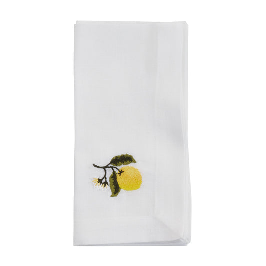 Embroidered Lemon Napkin: White / 20" - set of 4
