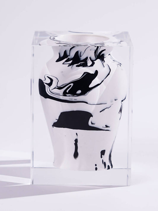 Heritage Square floating vase, wide mouth, white marble