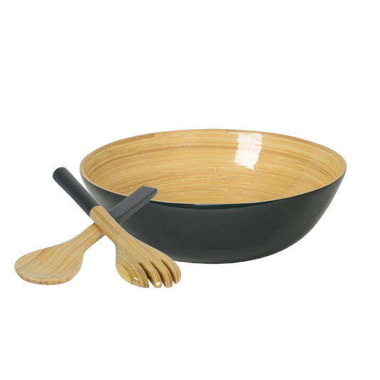 Bamboo Classic Bowl & Matching Servers - Dark Grey
