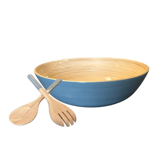 Bamboo Classic Bowl & Matching Servers - Dove Blue