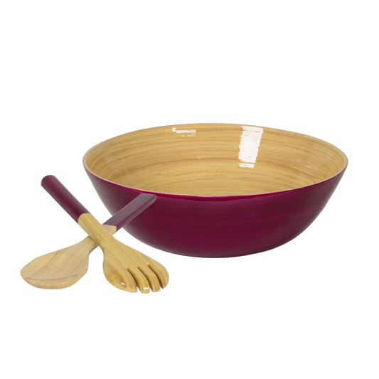Bamboo Classic Bowl & Matching Servers - Blackberry