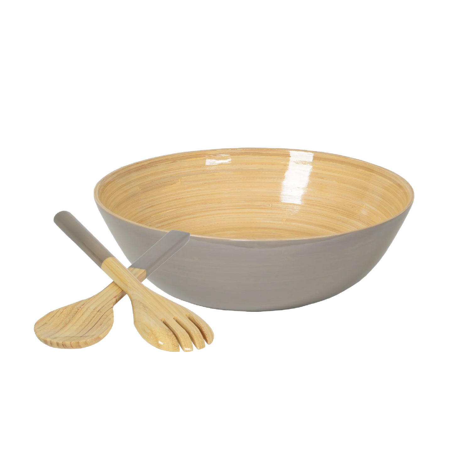 Bamboo Classic Bowl & Matching Servers - Nature Grey