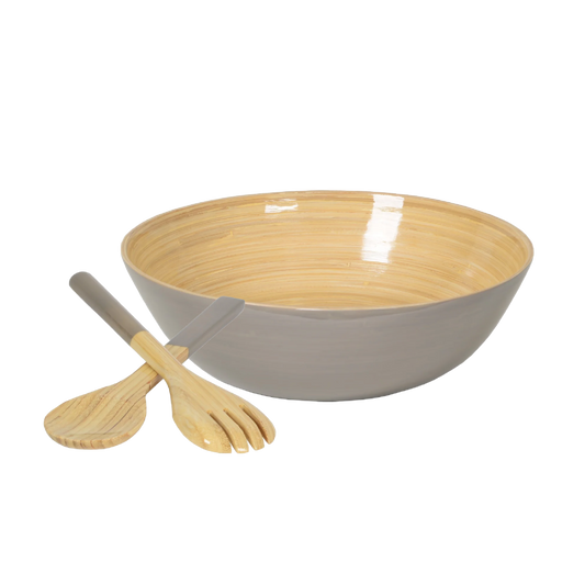 Bamboo Classic Bowl & Matching Servers - Nature Grey