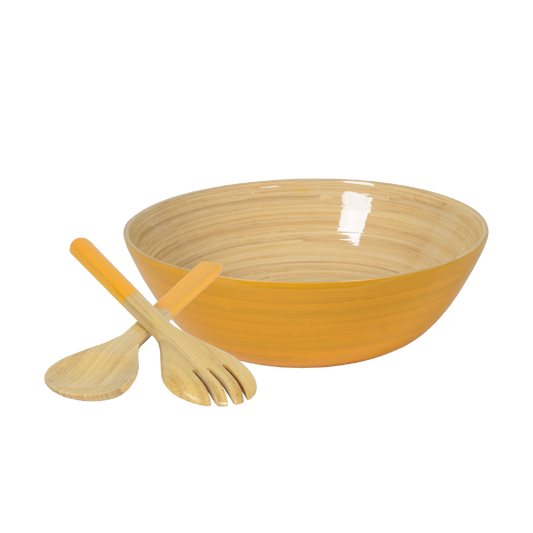 Bamboo Classic Bowl & Matching Servers - Yellow