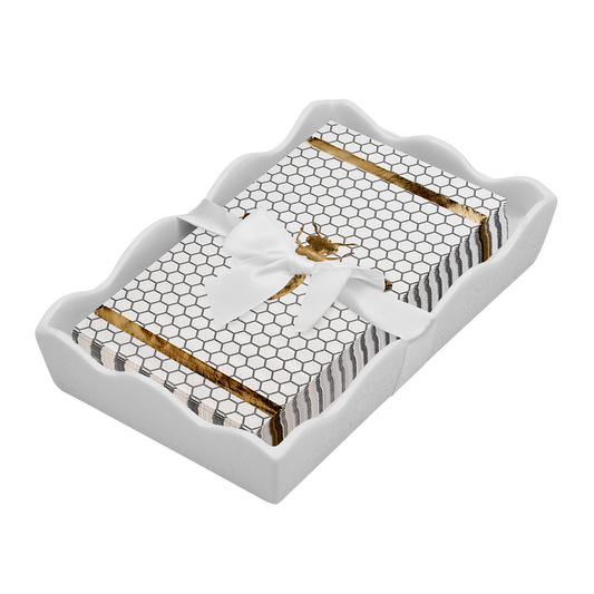 Ceramic Wave Napkin Tray with Guest Towel - Honeybee